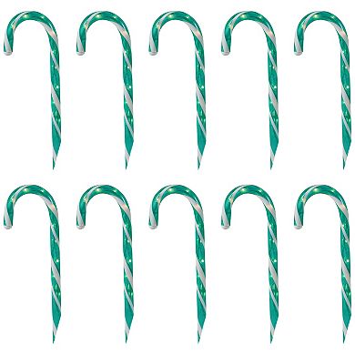 Northlight Lighted Outdoor Green Candy Cane Christmas Pathway Markers 10-piece Set
