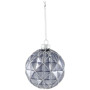 Northlight Silver Geometric Glittered Shiny Glass Ball Christmas Ornaments 4 pc Set