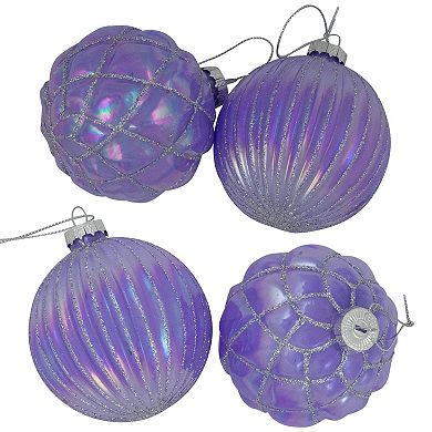 Northlight Shiny Glittered Iridescent Glass Ball Christmas Ornaments 4-piece Set