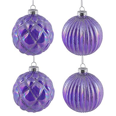 Northlight Shiny Glittered Iridescent Glass Ball Christmas Ornaments 4-piece Set