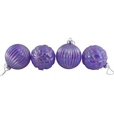 Northlight Shiny Glittered Iridescent Glass Ball Christmas Ornaments 4-piece Set
