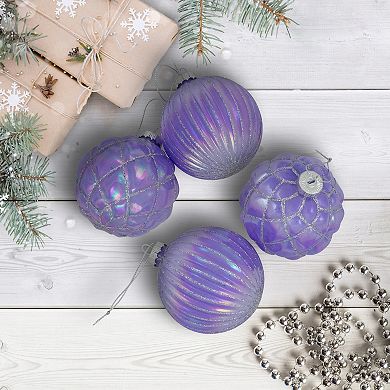 Northlight Shiny Glittered Iridescent Glass Ball Christmas Ornaments 4-piece Set