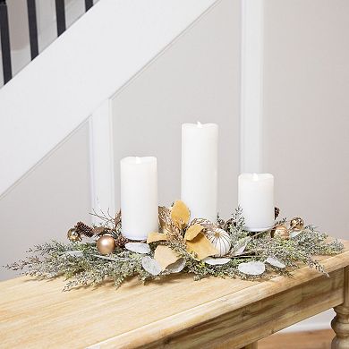 Northlight Glittered Artificial Poinsettia & Ornaments Christmas Pillar Candle Holder