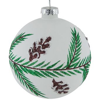 Northlight Glittered Glass Ball Christmas Ornaments with Pine Cones 4 pc Set