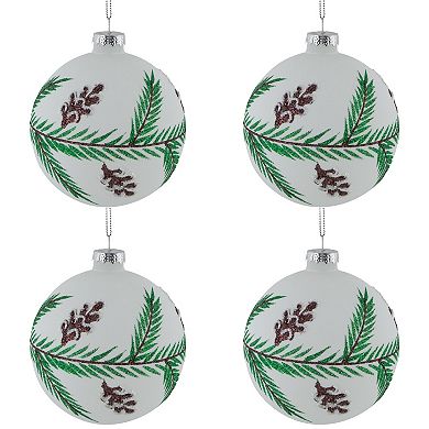 Northlight Glittered Glass Ball Christmas Ornaments with Pine Cones 4-piece Set