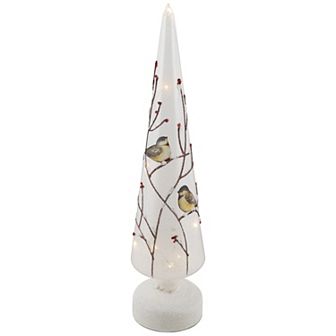 Northlight LED Lighted Birds on Branches Frosted Glass Cone Christmas Decoration