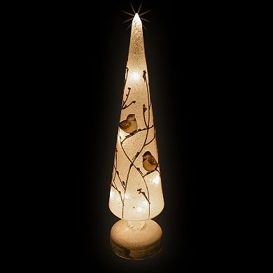 Northlight LED Lighted Birds on Branches Frosted Glass Cone Christmas Decoration