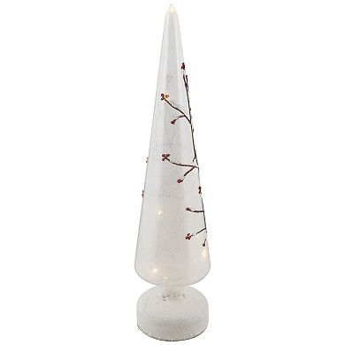 Northlight LED Lighted Birds on Branches Frosted Glass Cone Christmas Decoration