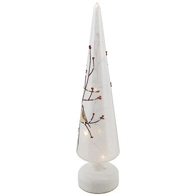 Northlight LED Lighted Birds on Branches Frosted Glass Cone Christmas Decoration
