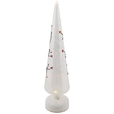 Northlight LED Lighted Birds on Branches Frosted Glass Cone Christmas Decoration