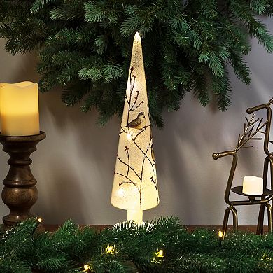 Northlight LED Lighted Birds on Branches Frosted Glass Cone Christmas Decoration