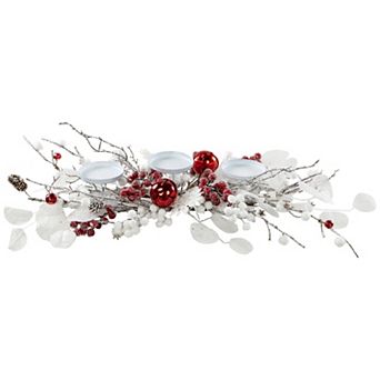 Northlight Artificial Berries & Snowflakes Christmas Pillar Candle Holder