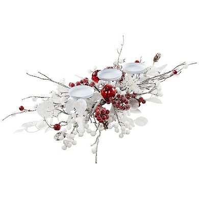 Northlight Artificial Berries & Snowflakes Christmas Pillar Candle Holder