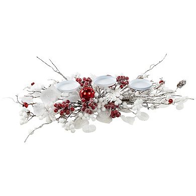 Northlight Artificial Berries & Snowflakes Christmas Pillar Candle Holder