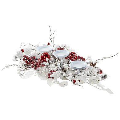 Northlight Artificial Berries & Snowflakes Christmas Pillar Candle Holder