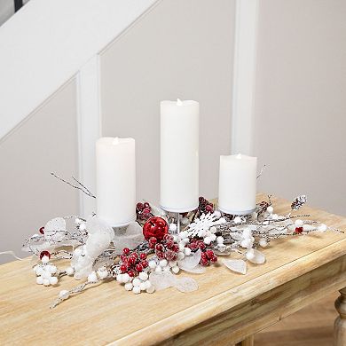 Northlight Artificial Berries & Snowflakes Christmas Pillar Candle Holder