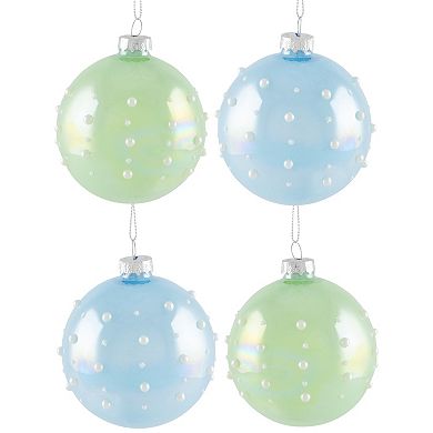 Northlight Shiny Glass Ball Christmas Ornaments with Pearl Drops 4-piece Set