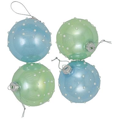Northlight Shiny Glass Ball Christmas Ornaments with Pearl Drops 4-piece Set