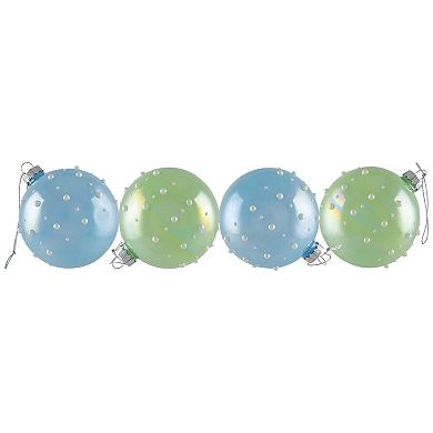 Northlight Shiny Glass Ball Christmas Ornaments with Pearl Drops 4-piece Set