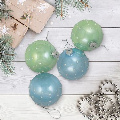 Northlight Shiny Glass Ball Christmas Ornaments with Pearl Drops 4-piece Set