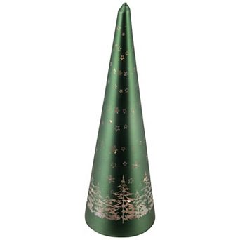 Northlight LED Lighted Snowy Forest Glass Christmas Cone Table Decor