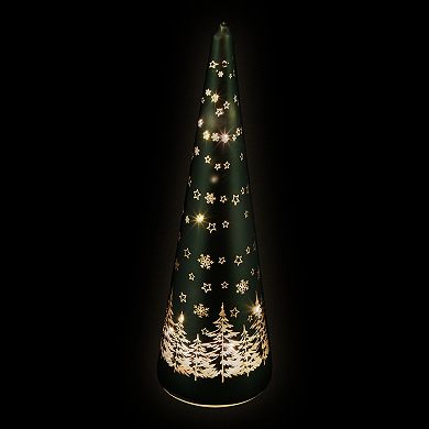 Northlight LED Lighted Snowy Forest Glass Christmas Cone Table Decor