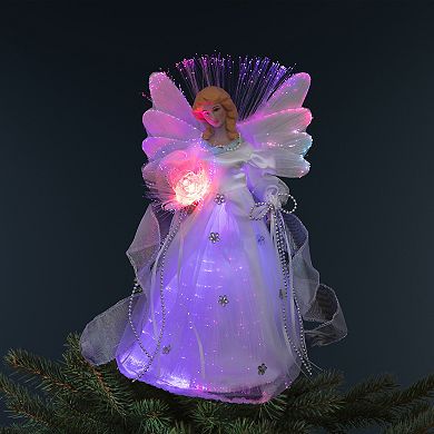 Northlight Color-Changing Fiber Optic Angel with Rose Christmas Tree Topper