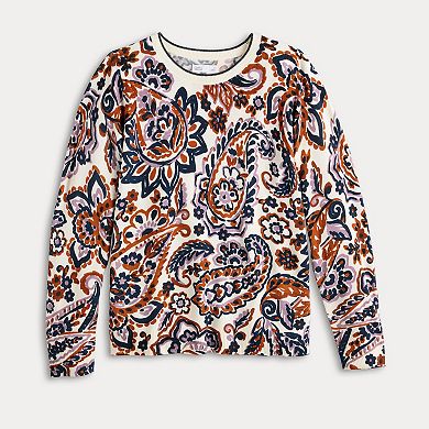 Women's Croft & Barrow® Printed Crew Neck Pullover Sweater