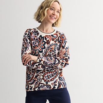 Women's Croft & Barrow® Printed Crew Neck Pullover Sweater