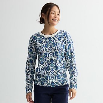 Women's Croft & Barrow® Printed Crew Neck Pullover Sweater