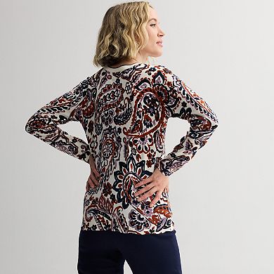 Petite Croft & Barrow® Printed Crewneck Pullover Sweater