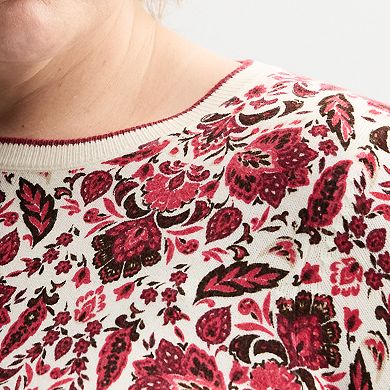 Plus Size Croft & Barrow® Printed Crew Neck Pullover Sweater