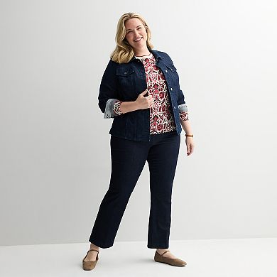 Plus Size Croft & Barrow® Printed Crew Neck Pullover Sweater