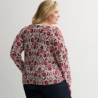 Plus Size Croft & Barrow® Printed Crew Neck Pullover Sweater