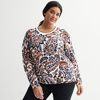 Plus Size Croft & Barrow® Printed Crew Neck Pullover Sweater