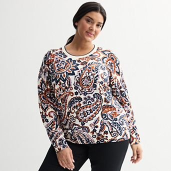 Plus Size Croft & Barrow® Printed Crew Neck Pullover Sweater