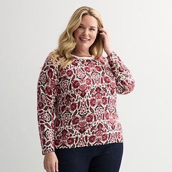 Plus Size Croft & Barrow® Printed Crew Neck Pullover Sweater