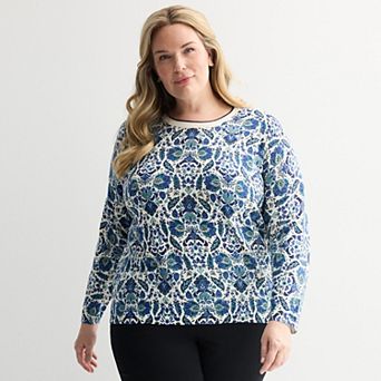 Plus Size Croft & Barrow® Printed Crew Neck Pullover Sweater