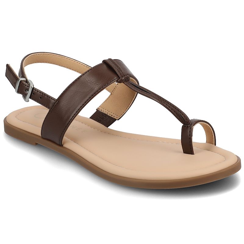Journee Gerra T-Strap Toe Ring Women's Flat Sandals, Size: 12, Brown