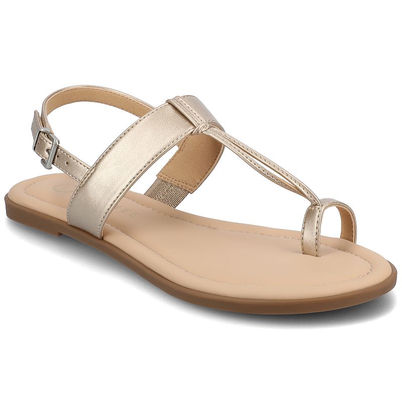 Journee Gerra T-Strap Toe Ring Women's Flat Sandals, Size: 8, Beige