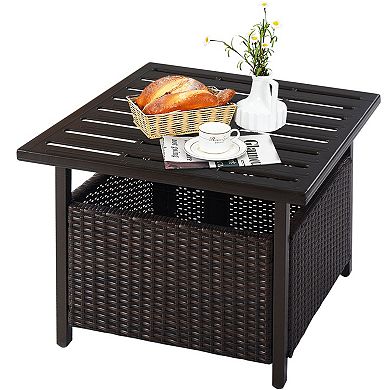 Outdoor Patio Rattan Wicker Steel Side Deck Table
