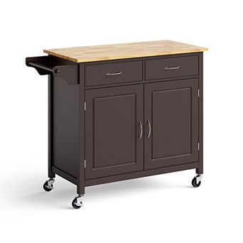 Modern Rolling Kitchen Cart Island With Wood Counter Top