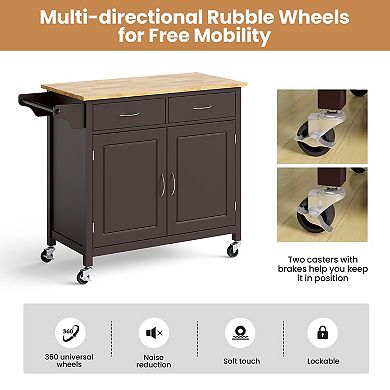 Modern Rolling Kitchen Cart Island With Wood Counter Top