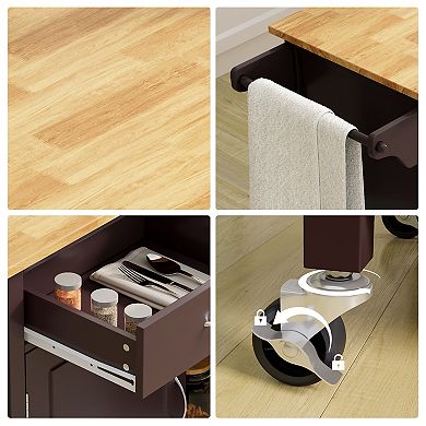 Modern Rolling Kitchen Cart Island With Wood Counter Top