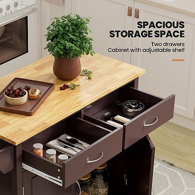 Modern Rolling Kitchen Cart Island With Wood Counter Top