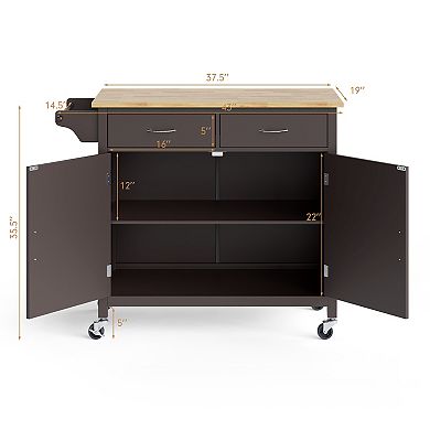 Modern Rolling Kitchen Cart Island With Wood Counter Top