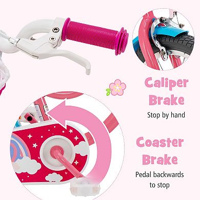 Kids Bike with Training Wheels Basket and Doll Seat for Ages 3 to 9
