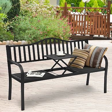 Patio Garden Bench Steel Frame With Adjustable Center Table