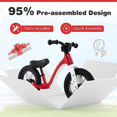 12-inch Balance Bike With Adjustable Seat And Rotatable Handlebar For Over 36 Months Old