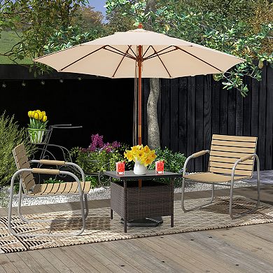 Patio Square Wicker Side Table With Umbrella Hole For Yard Garden Poolside